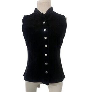 Christopher Banks Black Mock Neck Button Front Pig Leather Vest Women's S